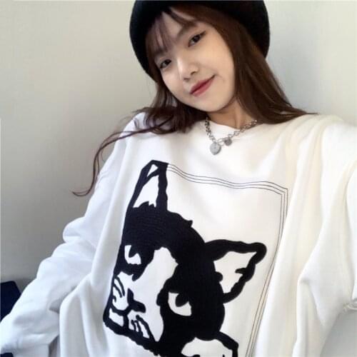 New Spring Hoodie Women Vintage Loose Round Neck Pullover Cartoon Cat Embroidery Hoodies Fashion Man Hoodies Casual Hoodie