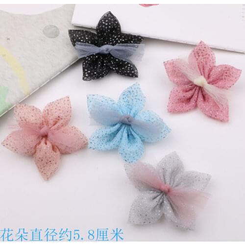 New Arrival Chiffon Stars Flower Patch with Ribbon Bow Decor 30pcs Girls Hair Jewelry Garment Headband Ornament Flowers Sticker