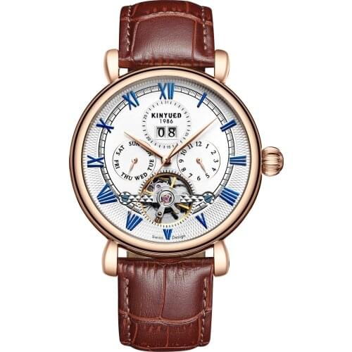 KINYUED 2021 New Fashion Watch Male Mechanical Watch Male Trendy Luxury Business Waterproof Hollow Automatic Tourbillon J071