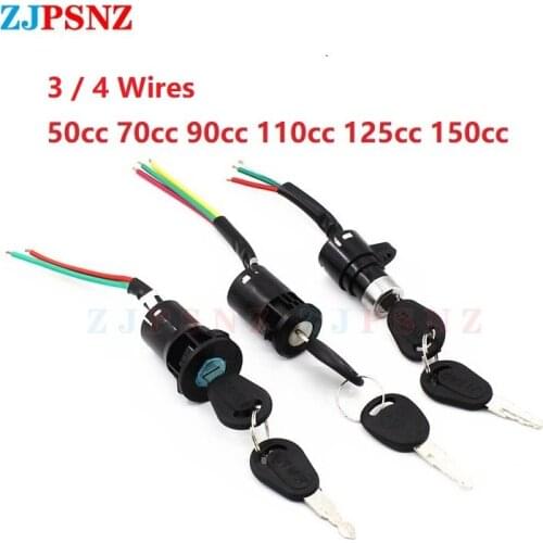 Motorcycle Ignition Switch Key With 3 / 4 Wires Start Ignition Switch Electric Door Lock Keys Switch 50cc 70cc 90cc 110cc 150cc