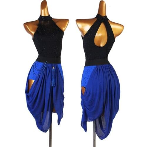 Sexy Latin Dance Competition Dresses Customized Halter Rhinestone Dress Women Rumba ChaCha Samba Performance Dancewear YS2237