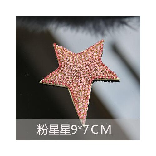 Pink star rhinestone beaded patches embroidered fabric sew on patch applique jacket patches for clothes parches para la ropa