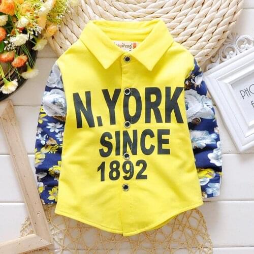 Brand New 2016 high quality Cotton Printing stitching Baby Boys shirts Kids Clothes Long Sleeve boys blouse