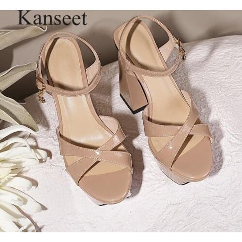 Kanseet 2021 Womens Sandals Summer Platform Genuine Leather Strange Style High Heels Shoes Sexy Party Prom Woman Shoes Blue New