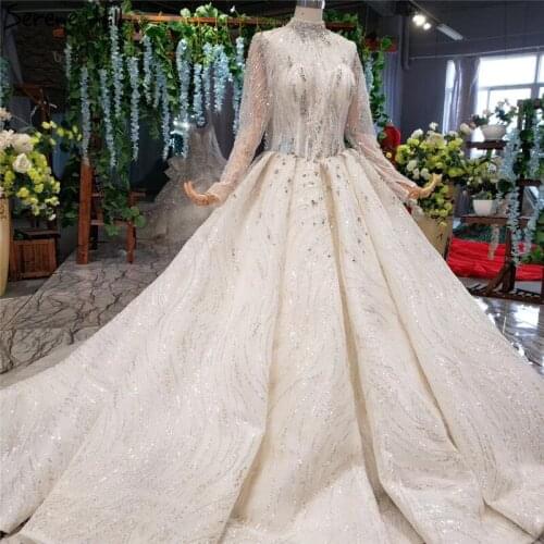 Serene Hill Luxury Extreme High-end Long Sleeves Wedding Dress 2019 Diamond Beading Lace Up Bridal Gown Custom Made CHX0010
