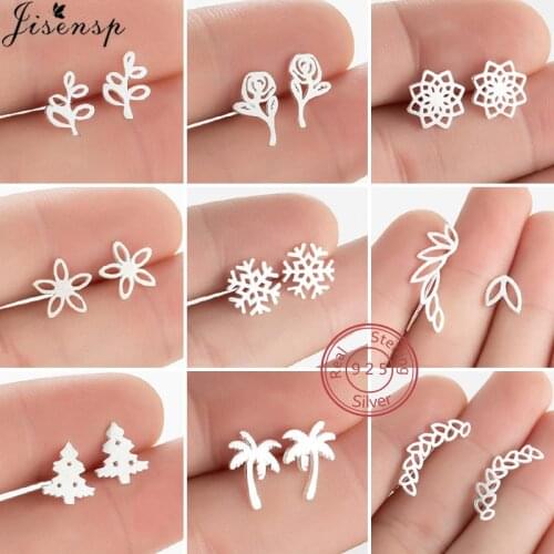 Bohemian Silver 925 Earrings Jewelry Leaf Ear Climber Snowflake Earrings Studs for Women Kids Everyday Jewelry Boho Plant Earing