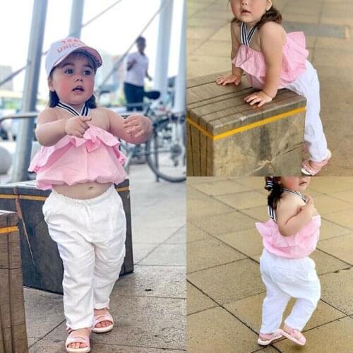 Toddler Kids Baby Grils Off Shoulder Tops + Long Solid Pants Holiday Outfits 1-6Y