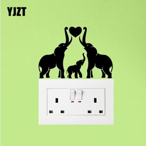YJZT Cartoon Family Elephants Animals Heart Symbol Switch Sticker Wall Vinyl Decal 17SS0051
