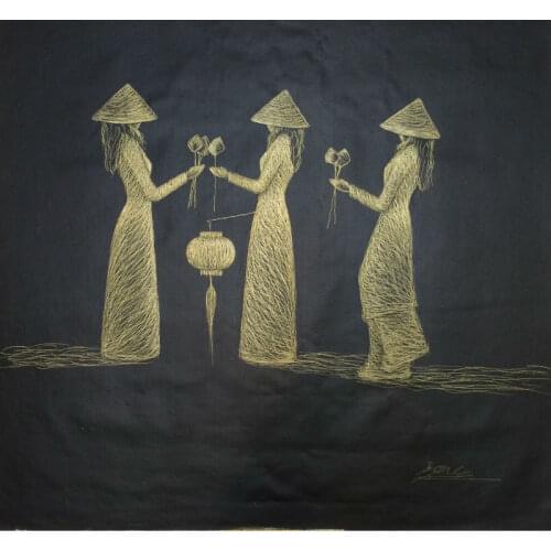 High Quality Hand Painted Oil Canvas Painting Palette Knife Net Shape Vietnamese woman Modern Wall Art Picture for Living Room