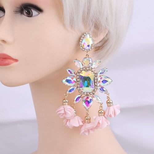 Za Boho Aretes Rhinestone Earrings For Women Flower Tassel Earrings Statement Drop Earrings Bijoux Fashion Jewelry Wholesale