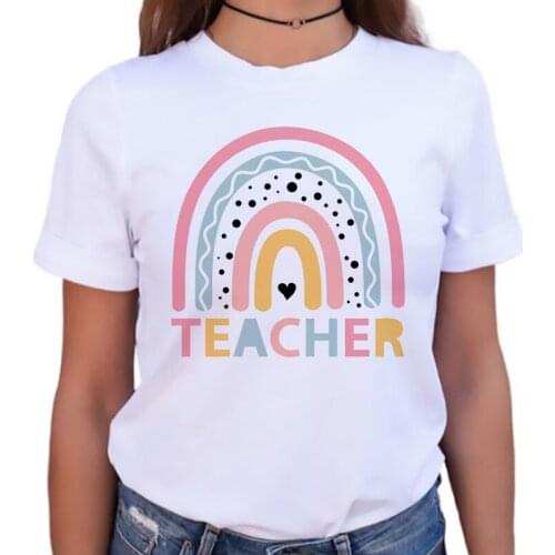 High Quality Clothes Teach Love Inspire Letter Pattern White T-shirt Short-sleeved Korean Style Aesthetic Women Graphic T Shirts