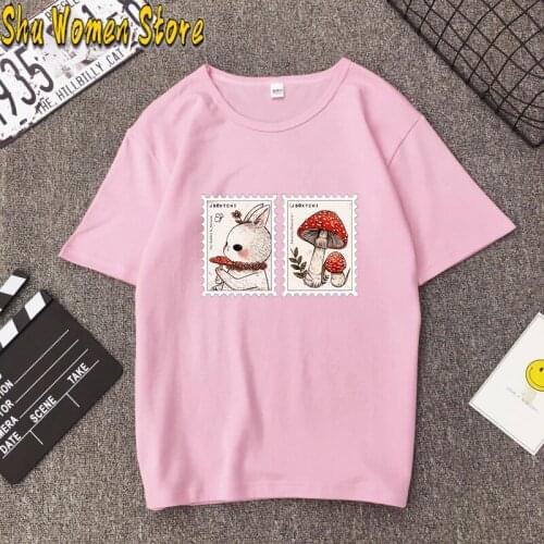 Novelty Mushroom Girl Printed Women T shirt Hipster Cartoon Creative Female Clothing Kawaii Tops Tees Summer Tumblr Streetwear