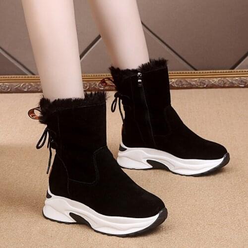 WGZNYN 2020 Women Boots Winter Shoes Warm Plush Women Snow Boots Waterproof Non-slip Mid-Calf Boots Women Zip Platform Boots