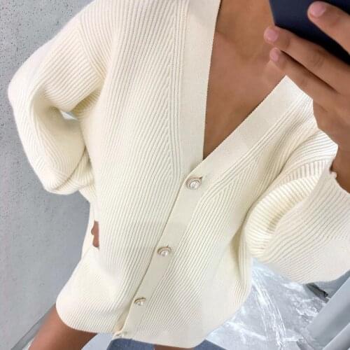 2021 New Sweater Coat Womens Solid Color Casual Cardigan Loose Knitted Buttoned Cardigan V-Neck Oversized Cardigan