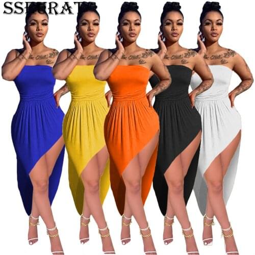SSEURAT Women Dress Solid Sleeveless Strap Asymmetrical Midi Long Maxi Dresses Sexy Night Clubwear Summer Outfits Streetwear