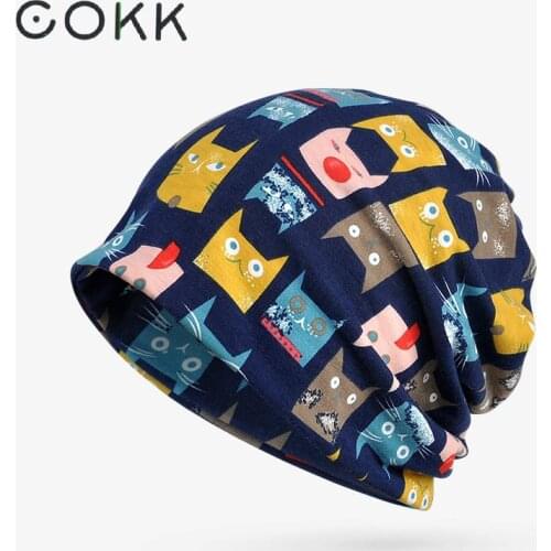 COKK Winter Hats For Women Cat Pattern Beanie Knitted Cap Hat Female Velvet Thick Warm Mens Skullies Beanies Scarf Bonnet Femme
