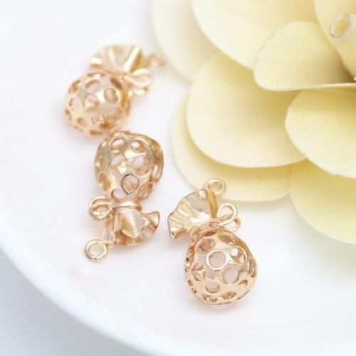 4PCS 24x12MM 24K Champagne Gold Color Plated Brass with Zircom Hollow Purse Charms Pendants High Quality Diy Jewelry Accessories