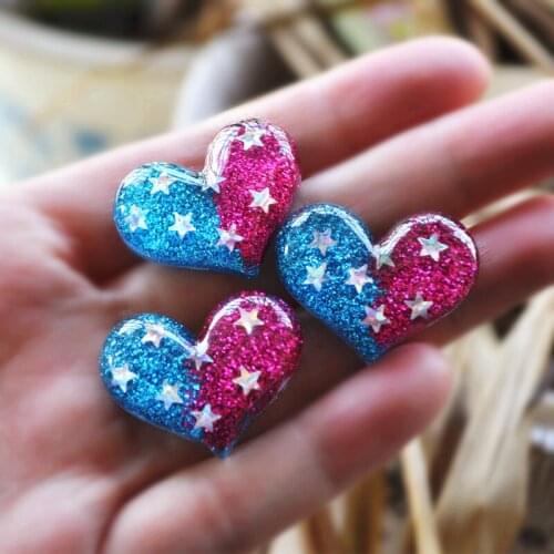 20pcs Mixed 29mm Jewelry Materials For DIY Phone Decoration Hair Craft Cute Glitter Heart With Sparkle Star