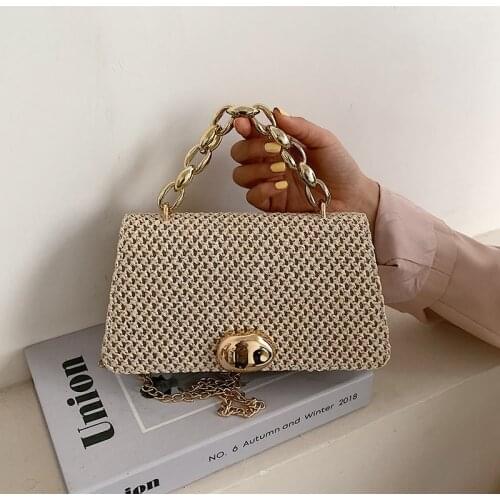 2021 New Luxury Designer Straw Handbag Elegant Women Chain Shoulder Messenger Bag Small Cover Square Bag