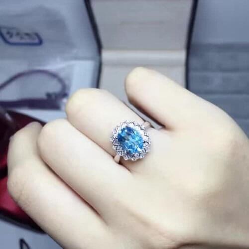 6*8mm Size Natural Blue Topaz Gem Ring S925 Silver Natural Gemstone Men Ring Birthstone Gift Jewelry