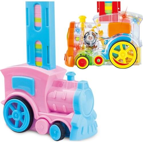 60pcs Domino Blocks Electric Train Car Rally Toy Set Train Model Colorful Dominoes Blocks Game Toys Set Gift for Boys Girls