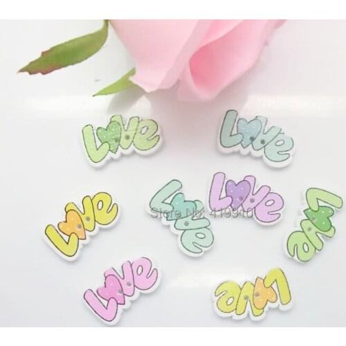 Free shipping -100pcs Mixed 2 Holes Cartoons 'Love' Pattern Back White Wood Sewing Buttons Scrapbooking 28x16mm J1547
