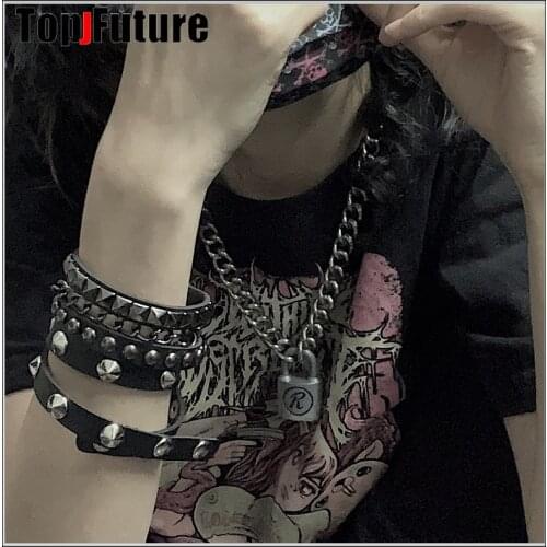 Gothic Lolita Cosplay Harajuku women men Boy girl punk hip hop buckle strand bracelet strap Okazaki Shinichis punk collar rivet