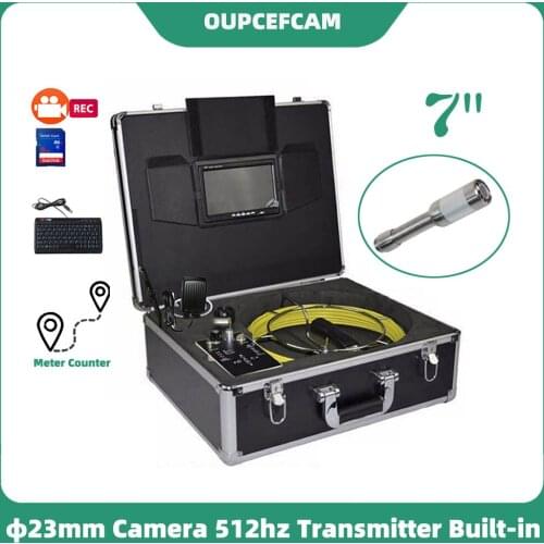 Φ23mm Camera 512hz Transmitter Drain Sewer Pipe Inspection Endoscope 7" Screen DVR Keyboard Meter Counter 5mm Fiberglass Cable