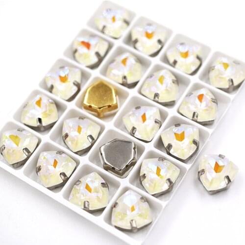 12mm Fat Triangle shape White Mocha fluorescence Glass Crystal sew on flatback rhinestones for clothing Hair clip accessories