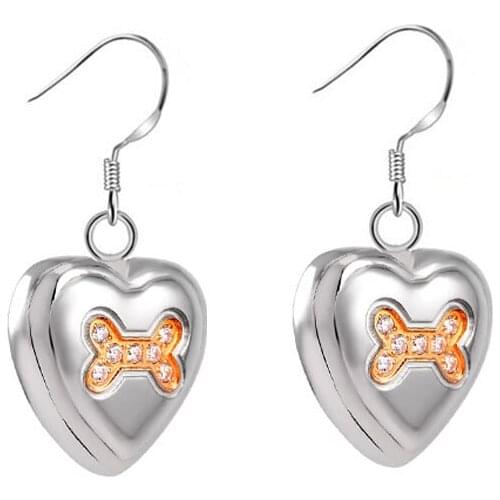 K001 Heart Paw Cremation Urn Earrings for Ashes Stainless Steel Memorial Keepsake Ash Cremation Jewelry
