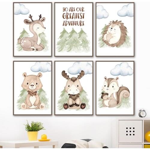 Wall Art Canvas Painting Fox Bear Deer Raccoon Rabbit Jungle Animal Nordic Posters And Prints Wall Pictures Baby Kids Room Decor