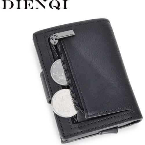 DIENQI Rfid Blocking Credit Card Holder Men Wallets Slim Thin Business Leather Metal Cardholder Pocket Case Magic Smart Wallet