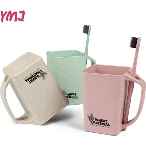 Creative Portable Bathroom Toothbrush Cup Wheat Stalk Materal Simple Plain Square Cup Four Colors Plastic Tooth Cup Nordic Style