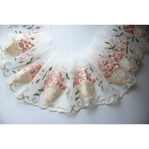 3 Meters Handmade DIY Clothing Accessories Floral Embroidery Flower Basket Lace Fabric Curtains Sofa Pink Lace Trim 20cm