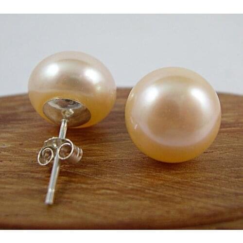 Favorite Pearl Earrings AAA 10.5-11mm Pink Natural Freshwater Pearl Stud Earring Set Perfect Wedding Birthday Chirstmas Gift