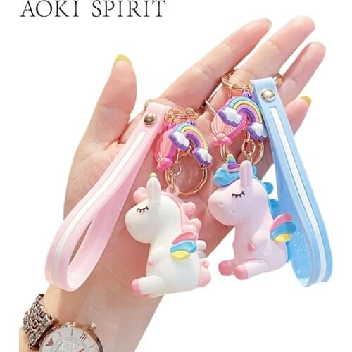 Fashionable Three-Dimensional Cute Unicorn Keychain Cartoon Five-Color Pegasus Keyring Mobile Phone Backpack car Fun Pendant