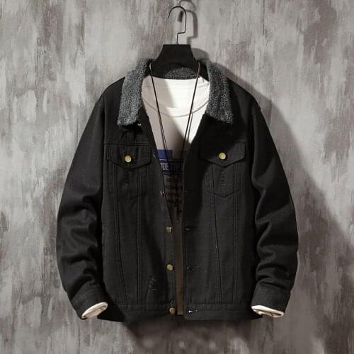 JacketSpring Autumn Winter New Men Lambswool Jean Coat With Pockets Long Sleeves Warm Jeans Coat Outwear Wide Denim Jacket