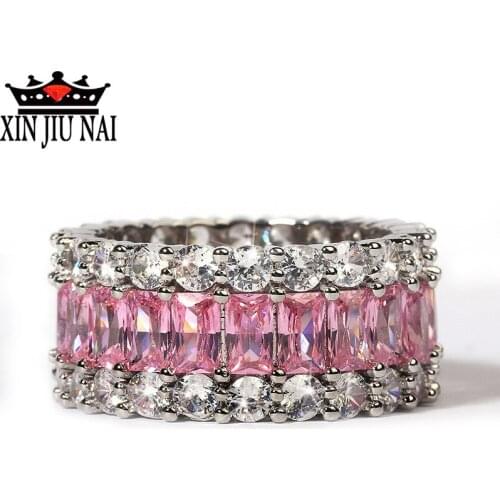 The new fashion simple style high-end sense of micro-inlaid super flash diamond fire color pink gemstone ring Women accessories