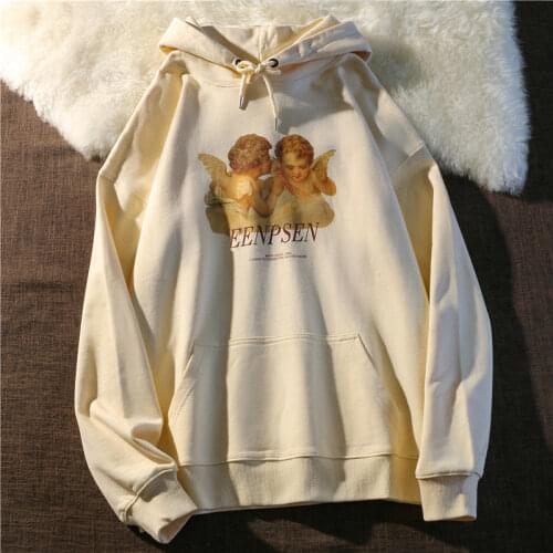 2021 New Early Autumn Loose Womens Sweatshirt Oversized Hoodie Kawaii Angel Female Sweatshirt Harajuku Tops Woman Clothes