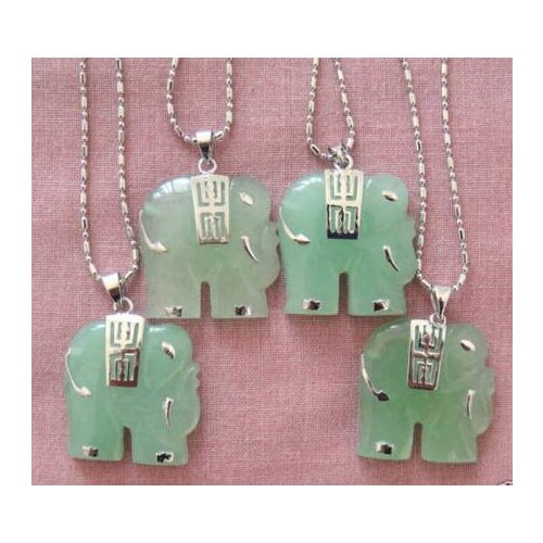 4Pcs Natural Green Jade Elephant Pendant Necklace
