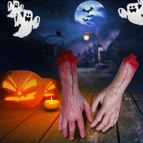 Fake Human Arm Hands Bloody Dead Body Parts Haunted House Halloween Decorations 2-Pieces Zombie Party Decorations Supplies Props