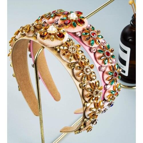 Korean Vintage Rhinestone Three-dimensional Color Flowers Crystal Headband Noble Elegant Baroque Style Gorgeous Hair Accessories