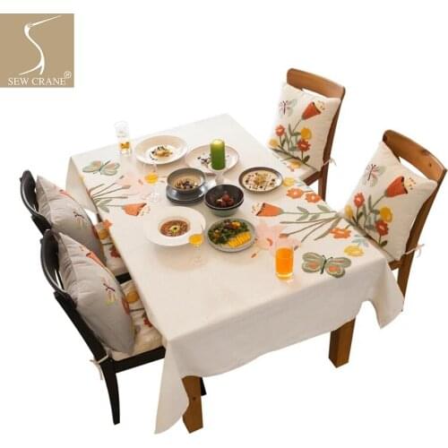 SewCrane Flying over Flower Field Embroidered Decorative Tablecloth