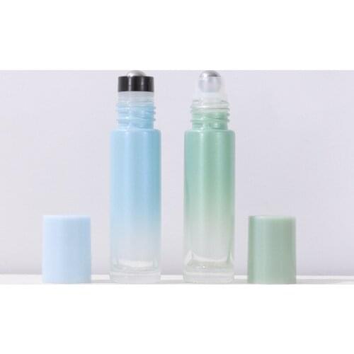 10ml Pink Purple Blue Green Gradient Roll glass on Roller Bottle Stainless Steel Refillable Essential Oils Perfume Containers