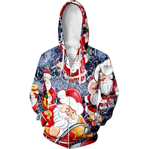 WAMNI Christmas 3D Zipper Sweatshirts Man Zipper Unique Hoodie Sweatshirt Hip Hop Men Woman Fashion Novelty Harajuku Tracksuit