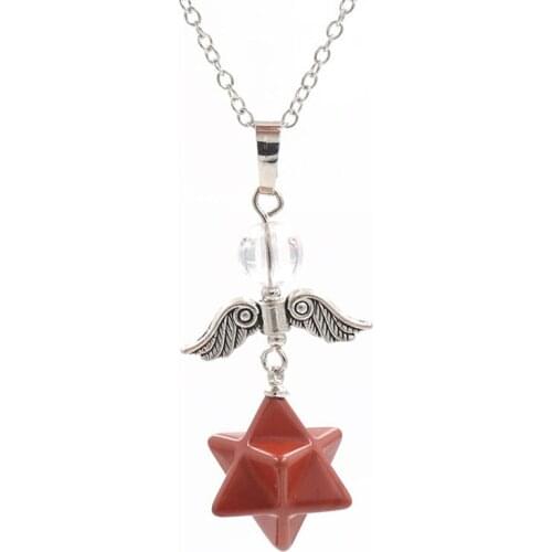 YJXP Ethnic Silver Plated Star Pendant Angel Wing Red Stone Necklace Link Chain Jewelry