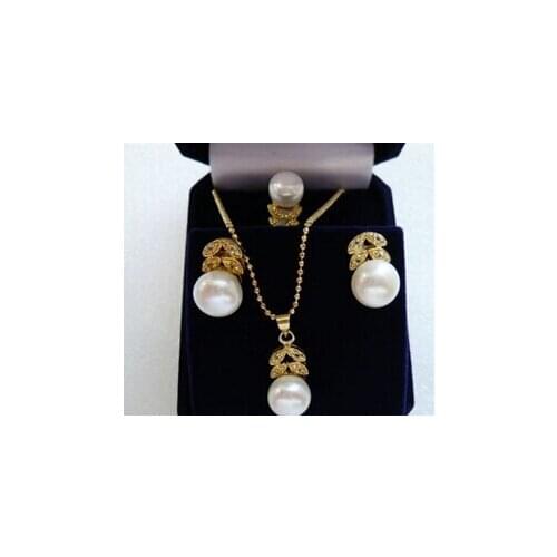 Jewelry Fashion Plated White Shell Pearl Earrings Necklace Ring sets