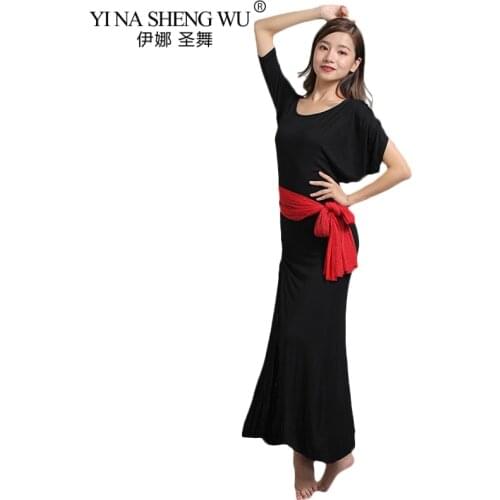 New Belly Dance Clothes Baladi Saidi One-piece Dress Girls Dance Practice Costumes Women Belly Dance Dress With Belt Waist Chain