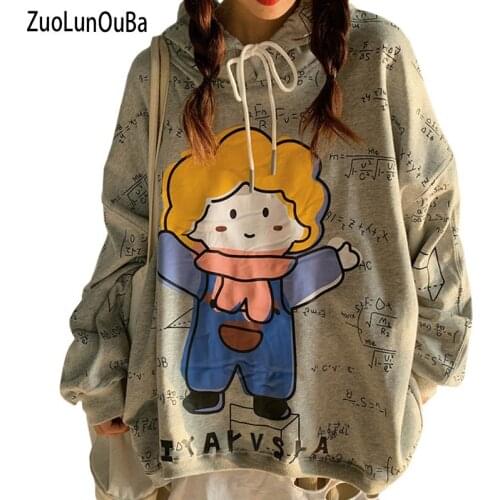 ZuoLunOuBa Spring Autumn Thin Style Print Fashion Women Hoody Cartoon Dancing Little Girl Sweatshirt Loose Pullover M-2Xl