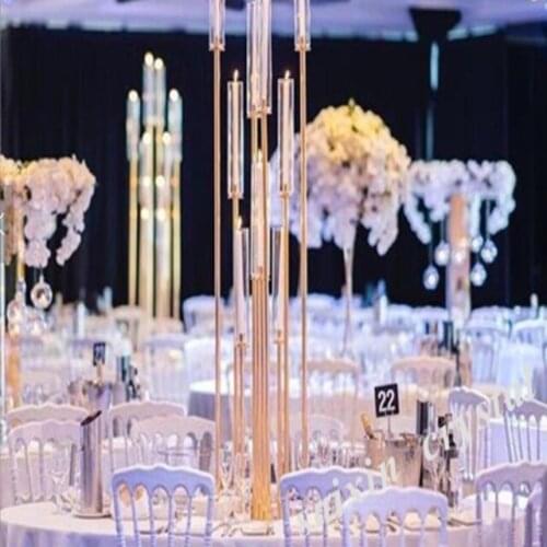 10pcs)Fashion acrylic tube with gold metal candelabra centerpieces wedding yudao149